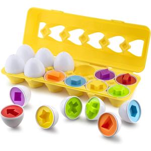 Play Brainy Shape and Color Matching Eggs  Easter Egg Toy  Educational Montessori STEM Toy for Toddlers and Preschoolers  Great for Color and Shape Recognition Development  Set of 12 Shape Eggs,