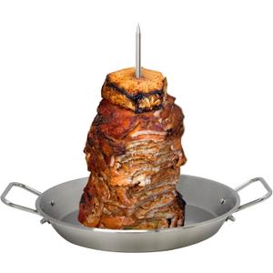 BBQ Vertical Skewer Pan Gyro Spit Stand for oven, Al Pastor Shawarma Skewer for Grill, El Pastor Hack for Tacos Al Pastor Chicken, Brazilian, Stainless Steel, with 8",10" and 12" stick