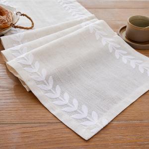 Wracra Embroidered Table Runner Irregular Willow Leaf Table Runners 108 Inches Long for Dresser Home Dining Table Decor,14 x 108 Inch, White