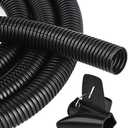 CrocSee 25ft - 1/2 inch Flame Retardant Split Wire Loom Tubing with Installation Tool - Flexible Wire Covers Cord Protectors - Black