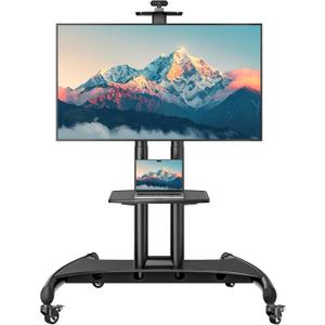 Rolling TV Stand with Shelf&Camera Rack for 32-83" TV up to 132lbs | Thickened Columns, 2X Strength Tested, 11 Height Levels 39.7-59.4", Lockable Wheels, for Living Room, Office, Meeting
