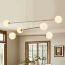 Mid Century Sputnik Chandelier 6-Light Gold Sputnik Chandeliers Milk Glass Sputnik Chandeliers Modern Pendant Light Fixture for Dining Room Kitchen Island Living Room, Long 6 Light