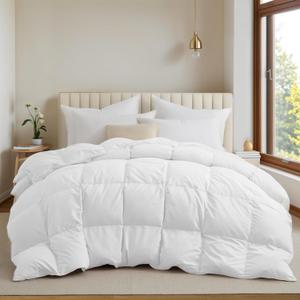 UNIKOME Goose Feather Down Comforter - All Season Duvet Insert with Soft Downproof Cover, Cloud-Like Fluffiness Down Feather Comforters (Full/Queen, White, 88"X88") (Lightweight Warmth-white)