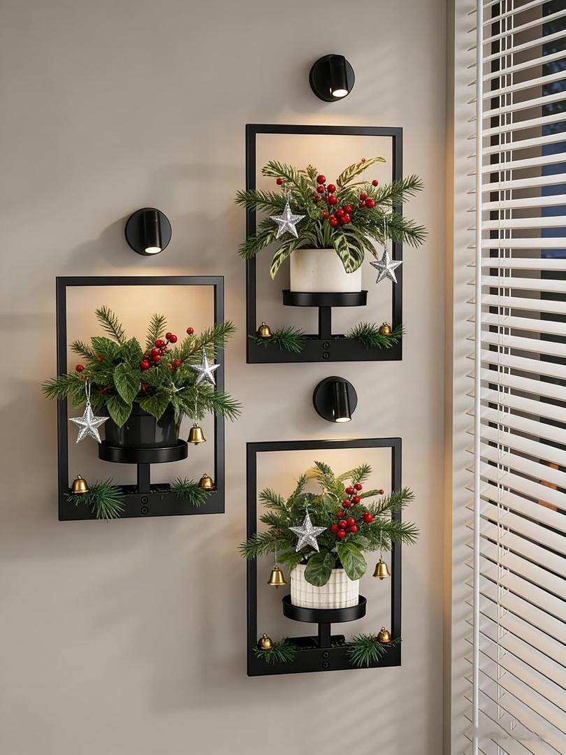 Bamworld Plant Stand with Lights Wall Planters for Indoor Plants Hanging Planter for Indoor Plants Plant Stand Indoor Wall Decor 3 Pack for Living Room Outdoor Entryway 3 Spotlights