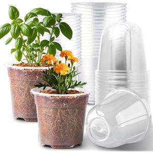 RooTrimmer 6 Inch Clear Nursery Pots with Humidity Dome, 30 Pack Reusable Seed Starter Pot with Drainage Holes, Transparent Plastic Plant Seedling Pots for Propagation Indoor Plants Outdoor Gardening