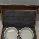 SPUNKYJUNKY Ceramic Dog and Cat Bowl with Wood Stand Non-Slip Matte Glaze Weighted Food Water Set for Cats &Small Dogs 13.5OZ (1.7 CUPS, Grey  2)