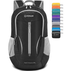 ZOMAKE Ultra Lightweight Packable Backpack 25L, Foldable Hiking Backpacks Water Resistant Small Folding Daypack for Travel(Black)