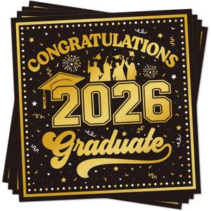 2 x 2026 Graduation Party Decorations, 50 Pack Cocktail Napkins for Congratulation Party Decor Supplies, Disposable Paper Napkins for College High School PhD Nurse Law School Graduations