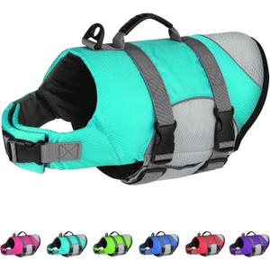 Dogcheer Dog Life Jacket, Reflective Dog Life Vest for Swimming Boating, Adjustable Puppy Swim Vest Ripstop Pet PFD Floating Preserver Small Medium Large Dogs - Pine-Green Gray M