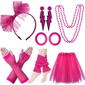 80s Costumes for Women, 80s Accessories Set with Fishnet Gloves Leg Warmers, Tutu Skirts for 1980s Theme Party Outfits