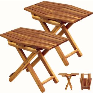 Small Patio Table - Folding Accent Table, Wood Top for Multiple Rooms (18"x13", Acacia - Set of 2)