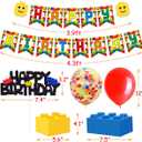 Building Blocks Themed Birthday Party Decorations Pack - Includes Glitter Cake Topper Banners and Balloons - Summer Colorful Themed Bday Party Pack Supplies
