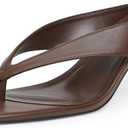VIUGJNEX Women’s Kitten Heels Flip Flops Slip On Open Toe Low Heels Thong Square Slide Summer Fashion Party Heeled Dressy Sandals for Women (Brown, 9)