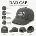 Dad Hat for Men, Washed Cotton Baseball Cap with Brown Leather Patch, Adjustable