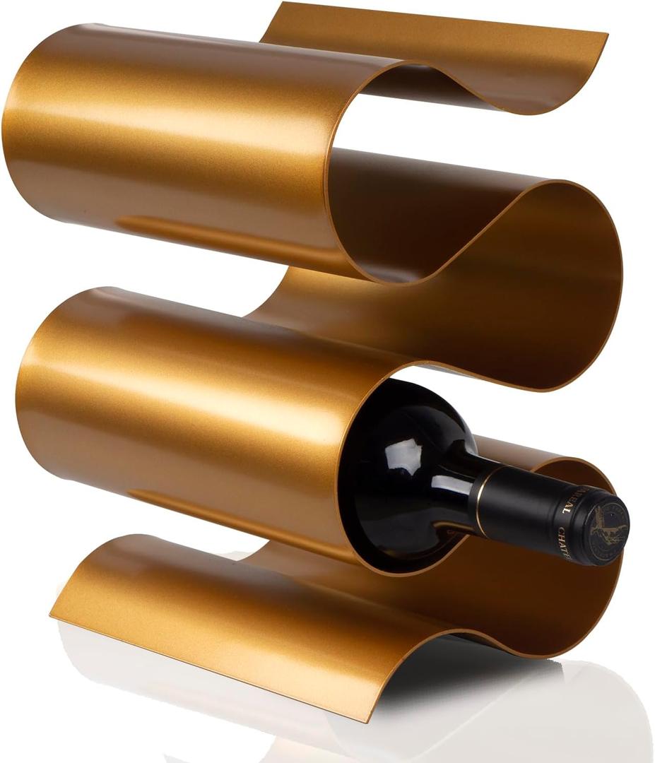 Wine Rack Countertop, Freestanding Creativity Modern Small Wine Holder, Tabletop Wine Stand for Kitchen Wine Bar Inside Cabinet, Pantry Decor-5 Bottle (Gold)