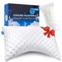 Cooling Side Sleeper Pillow for Neck and Shoulder Pain, Luxury Shredded Memory Foam Curved Bed Pillows for Sleeping Set of 1- Adjustable King Size- Washable Cover Crescent White