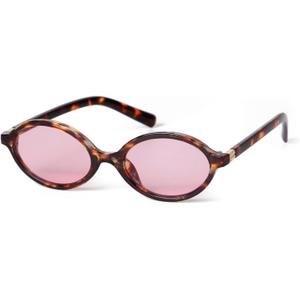 VIA LEECA Retro Oval Sunglasses for Women Cute 90s Small Oval Sun Glasses (Tortoise Frame Pink Lens)