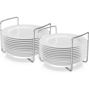 Wisuce Dish Racks for Kitchen Countertop Organizer - Bamboo Plate Holder Adjustable Size | Stainless Steel 304 Portable Handle for Kitchen Drawer Countertop Cupboard Shelf (2*Small, White)