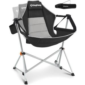 KingCamp Hammock Camping Chair, Swinging Portable Folding Camp Chairs for Adults Max 400lbs Heavy Duty Foldable Oversized Rocker with Aluminum Alloy Frame Cup Holder for Outdoor Beach Patio Sport (Black)