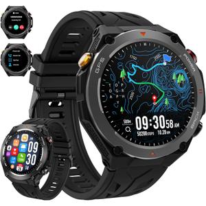 Military Smart Watch with GPS, Pressure/Altitude/Compass, Rugged Smartwatch for Men with 650mAh Extra-Large Battery, Answer/Make Call, 100+ Sports Mode, Metal Body Fitness Tracker for Android iOS