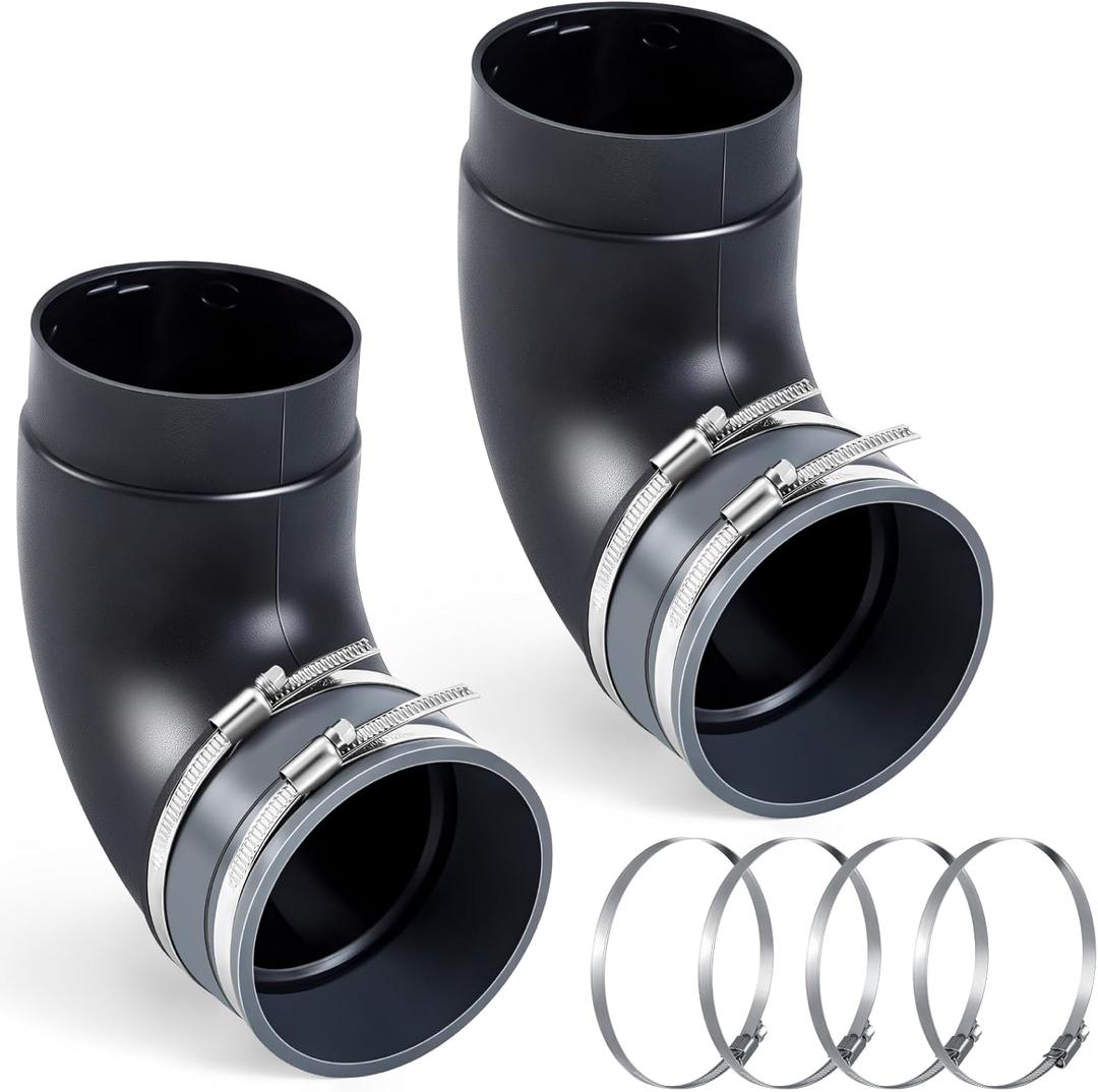 Kingdder 2 Pcs 4" 90 Degree Elbow Dust Collection Hose Fittings Include Connect Elbow and Metal Hose Clamps Rubber Flex Cuff Coupler for Woodworking Dust Collection Fittings Collector Accessories