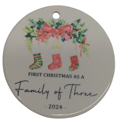 Christmas Ornaments Baby First Christmas Ornaments 2024 Girls Boys Personalized Our First Xmas As A Family of Three Ornament New Parents Gifts for Couples,Mom, Dad,Newborn Xmas Tree Decorations