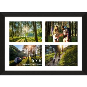 4"x6" Photo Collage Frame 4 Openings, 9.5"x13.5" Multi Picture Frame Collage Wall Decor Wooden, Black Frame with White Mat, Wood