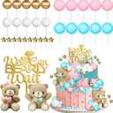 33 Pieces Gender Reveal Cake Toppers, Bear Cake Decorations Includes We Can Bearly Wait Cake Topper, Stars, Pearl Balls, Pink and Blue Bear for Baby Shower He or She Gender Reveal Party Supplies