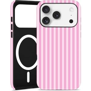 Jusy Compatible with MagSafe Striped Case for iPhone 17 Pro, Cute Aesthetic Striped Magnetic Phone Case, Soft TPU and Hard PC Protective Phone Cover for Women GirlsMatte - Dark Pink
