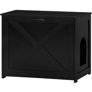 Dwanton Cat Litter Box Furniture Hidden, Cat Litter Box Enclosure, Reversible Entrance Can Be on Left or Right Side, Indoor Cabinet, Wooden Washroom, End Table, Nightstand, Black, 27.6" L