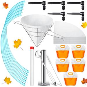 Teenyyou 99pcs Maple Syrup Tapping Kit Include (5) taps, (5)3' Tubing, (5)5l Bags, (81) Deep Fryer Oil Cone Filter with Stand, Stainless Steel Test Cup with Cleaning Brush Maple Syrup Hydrometer Kit