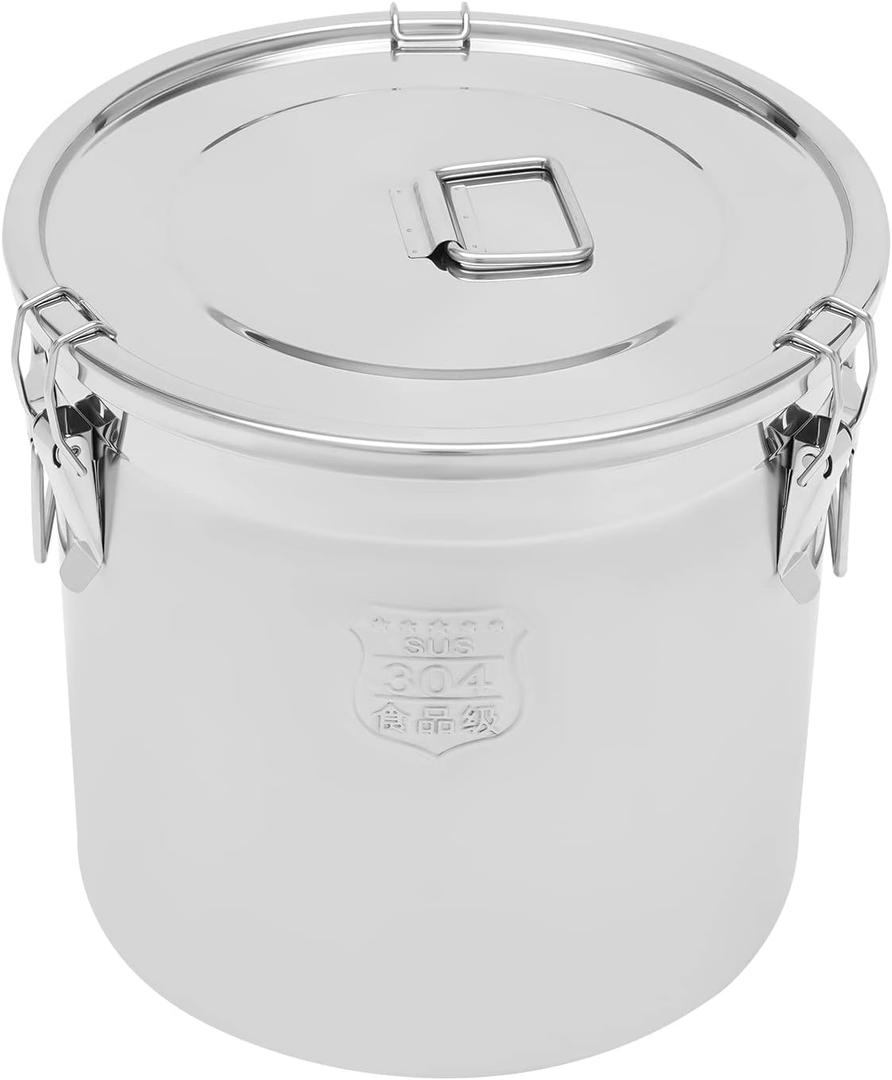 DYNAMI Large 304 Stainless Steel Bucket with Airtight Lids, 8.7Gal Metal Food Canisters Container with Lid & Lock Clips,Milk Can Flour Storage Containers for Oil,Milk,Grain,Coffee Bean(33L)