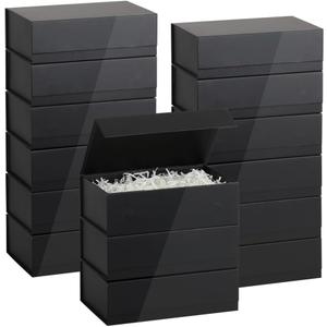 Black Magnetic Gift Box 15 Pack 12X6X4 Inch Foldable Gift Boxes Bulk Black Gift Boxes with Lids Packaging for Small Business Luxury Gift Box Shredded Paper Filler