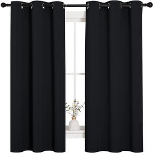 NICETOWN Halloween Pitch Black Solid Thermal Insulated Grommet Blackout Curtains/Drapes for Bedroom Window (2 Panels, 42 inches Wide by 63 inches Long, Black)
