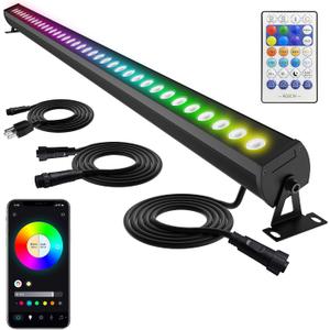 Linkable LED Light Bar Outdoor Color-Changing, 40″ RGBCW Wall Washer Light, 180W Smart Bluetooth App & Remote Control, 2700K-6500K Tunable White, IP65, for Stage, DJ, Home Patio & Commercial