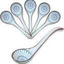 6PCS Asian Ceramic Soup Spoons, with Long Handle and Deep Bottom, for Ramen, Wonton, Dumpling, Noodle