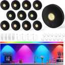 Rechargeable Puck Lights with Remote, 12 Pack Magnetic Under Cabinet Lighting, 1500mAh Battery Operated LED Tap Lights with Dimmer & Timmer for Kitchen, Closet, Shelf - 3 Color Temps & 12 RGB, Black