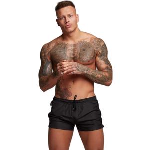 Mens Swim Trunks Quick Dry Swimwear Zipper Pockets, Swim Shorts with Mesh Lining (Black, M)