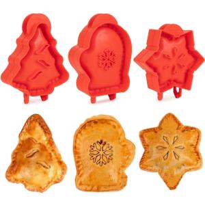 Holiday Mini Pie Gadgets,Party Potluck Hand Pie Gadgets, Hand Pie Press Gadgets Maker for Baking, Winter Snowflake Christmas Tree and Gloves Shapes Pocket Pies Maker3PCS