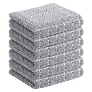 Homaxy 100% Cotton Terry Kitchen Towels(Light Grey, 13 x 28 inches), Checkered Designed, Soft and Super Absorbent Dish Towels, 6 Pack