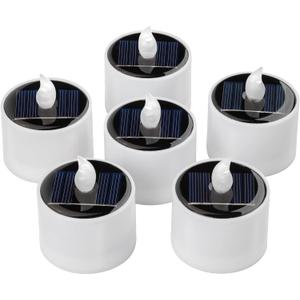 SingTok 6 PCS Solar Powered Outdoor LED Tea Lights, Waterproof Rechargeable Flameless Flickering Votive Candle Battery Operated for Garden Decorations