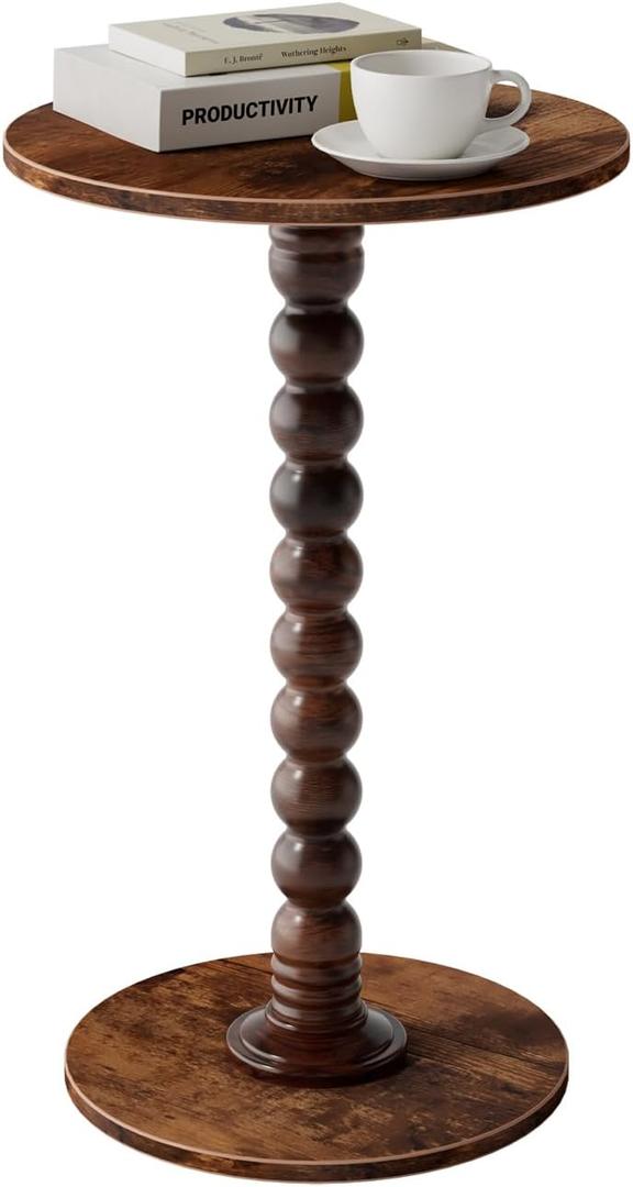 Drink Table, Drink Tables for Small Spaces, Modern Accent Nightstand with Solid Wood Leg for Living Room, Bedroom, Bathroom, Brown