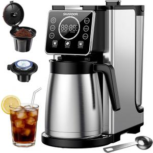 SHARDOR Programmable 5 Cup Drip Coffee Maker, Single Serve Hot & Iced Coffee Machine for K Cup & Grounds, 95oz Removable Reservoir, 624oz Brew Size, Strong Brew, Stainless Steel Thermal Carafe, Black