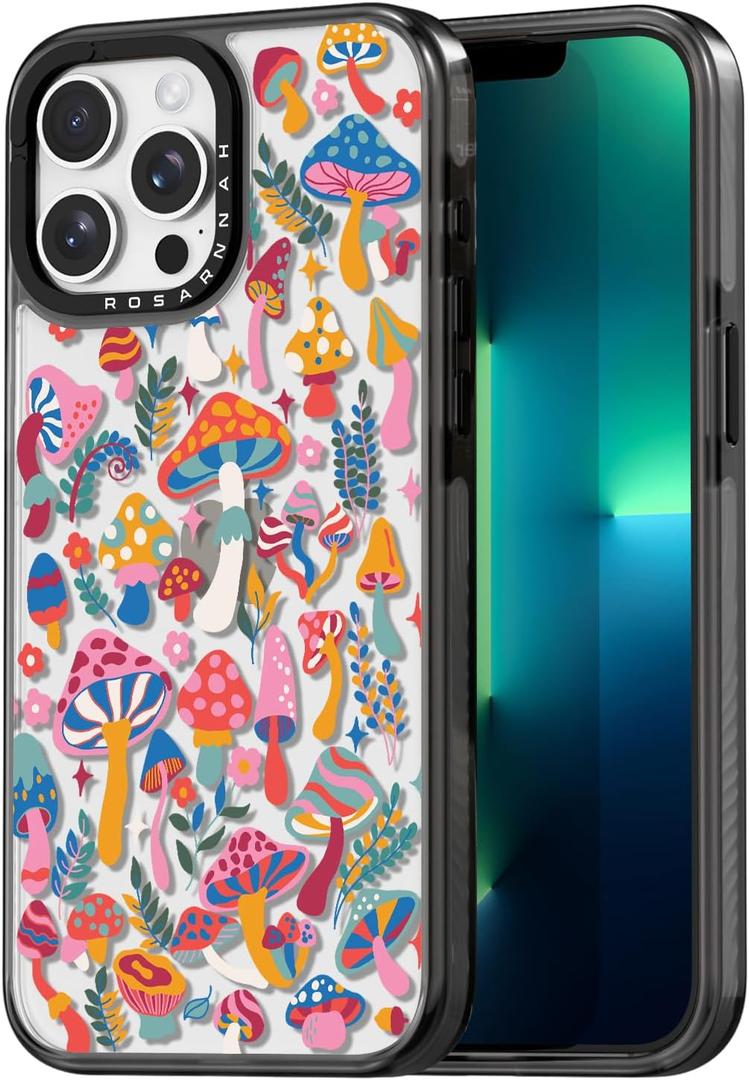 Compatible for iPhone 13 Pro Max Case Cute Aesthetic - Durable Shockproof 6.6 ft Drop Impact Phone Case Cover with Funny Fashion Mushroom Jungle 6.7" Black