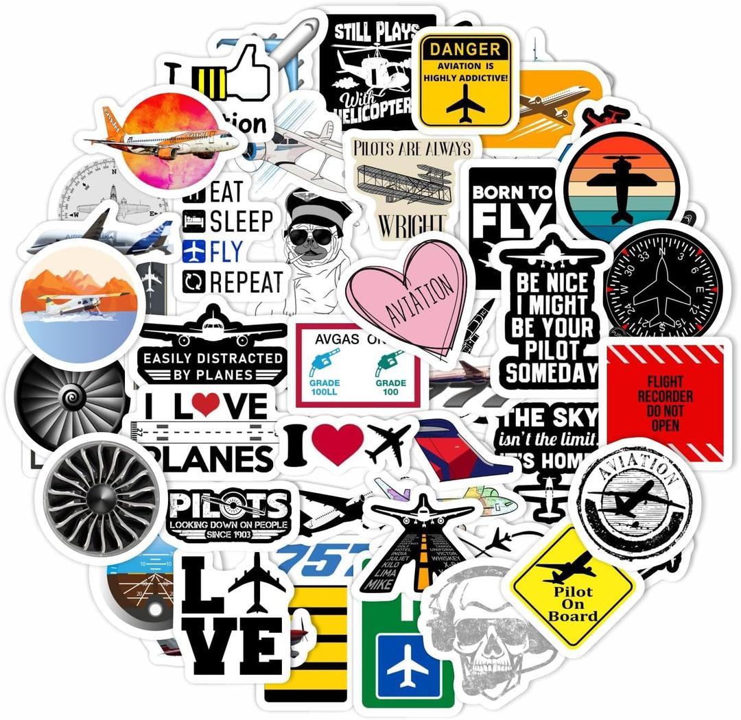 2 x BulbaCraft 100Pcs Aviation Stickers and Decals, Pilot Stickers for Laptop, Airplane Decals, Aviation Gifts, Airplane Party Decorations, Gifts for Women & Men