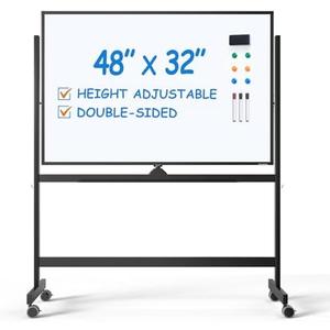 Amazon.com : TSJ OFFICE Large Rolling Whiteboard - Dry Erase Magnetic 48 x 32 Inches White Board Height Adjust Double Sides Mobile Portable Easel on Wheels, Dry Erase Board with Stand for Office, Home & Classroom : Office Products