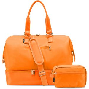 Weekender Bags for Women, Large Travel Duffel Bag with Shoes Compartment, Carry On Overnight Tote Bags with Toiletry Bag (45L, 45L-Bright Orange)