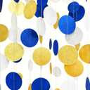 Royal Blue Gold White Party Polka Dot Garland Dark Blue Glitter Gold White Hanging Paper Circle Dots Streamer for Birthday Graduation Baby Shower Wedding Retirement Nautical Party Decorations Supplies