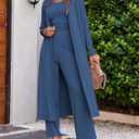 Ekouaer Women's 3 Piece Knit Lounge Set Pajama Long Sleeve Cardigan Sleeveless Top Pants SweatsuitCadet BlueXX-Large