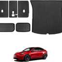 BASENOR 2025 Upgrade Tesla Model Y All-Weather Waterproof Rear Trunk Mat TPE Anti-Slip Frunk Rear Cargo Liner Second Row Seats Back Cover Protector Model Y Interior Accessories 2020-2024
